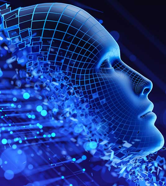 Data turning into a human face