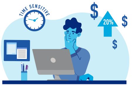 A man looking at a computer that is showing him something that is time sensitive.