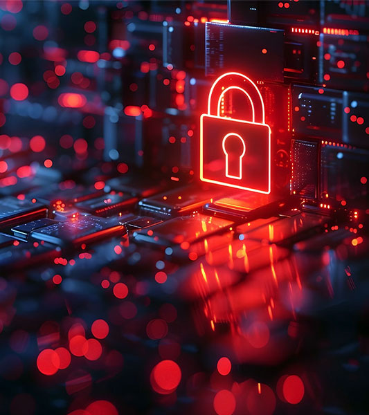 The image depicts a close-up,cinematic,and hyper-detailed 3D render of a digital security lock icon against a dark,minimalist background The lighting and photographic style create a sense of