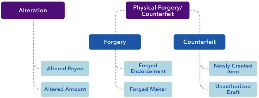 check-fraud-basics Primary types of fraudulent checks and what they include.