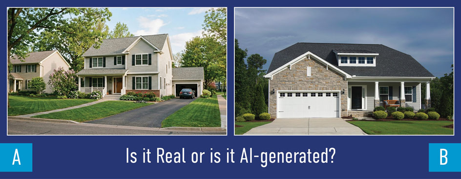 Two different pictures of houses with a question: Is it Real or is it AI-generated?