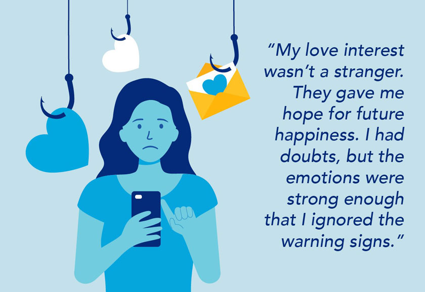 Image of a sad girl who has been fooled by a romance impostor