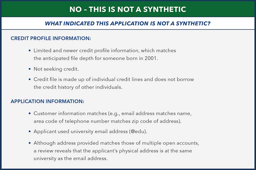 Example of anomalies that indicate this is not a synthetic identity