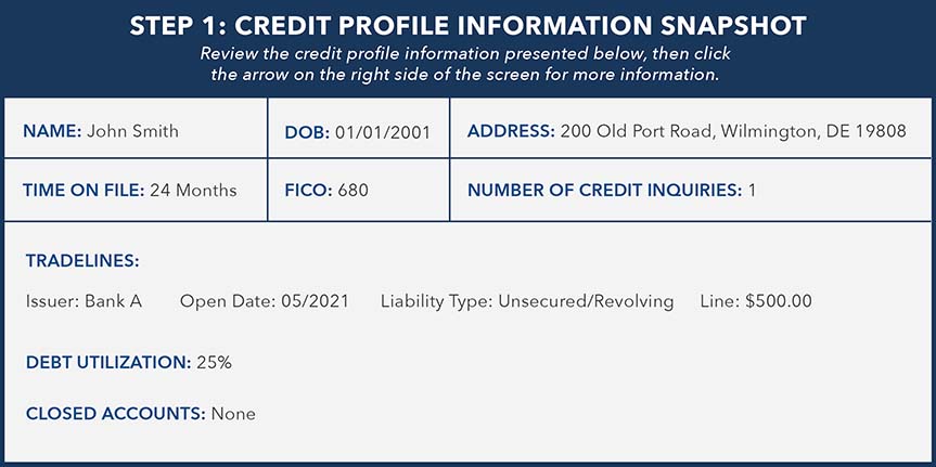 Example of credit profile information for synthetic identity detection