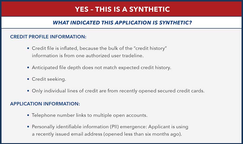 Example of anomalies that indicate this is a synthetic identity